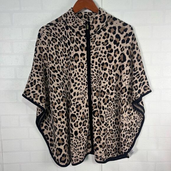 Jones New York Womens Full Zip Poncho size Small/Medium Leopard Print - Picture 1 of 13